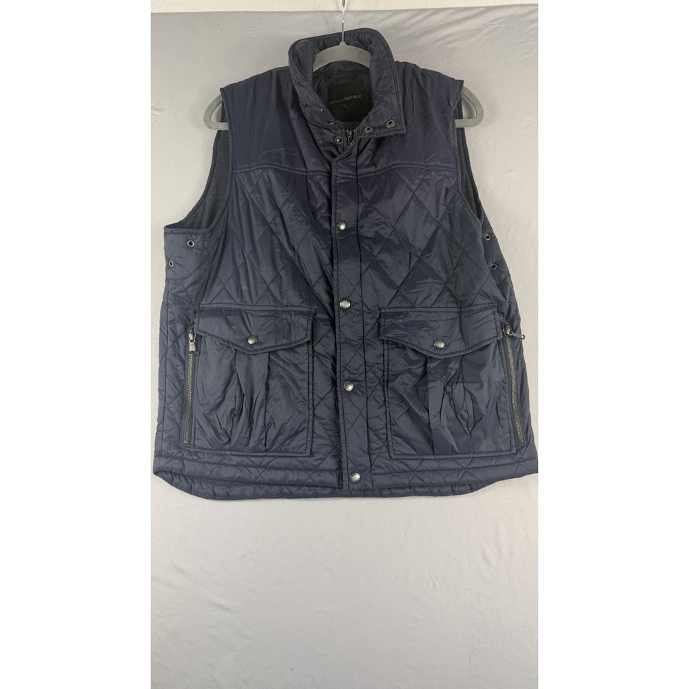 Banana Republic blue sleeveless bubble vest, zip/snap close, men's large